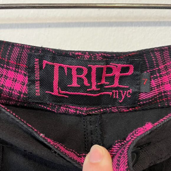 Tripp NYC Daang Goodman Black Pink Plaid Convertible Baggy Strap Cargo Pants 7 - Picture 11 of 12